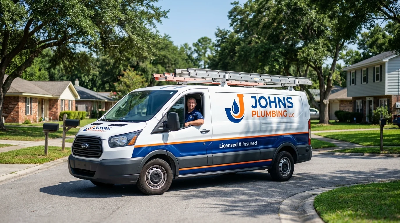 Johns Plumbing LLC service van in Louisville, NE