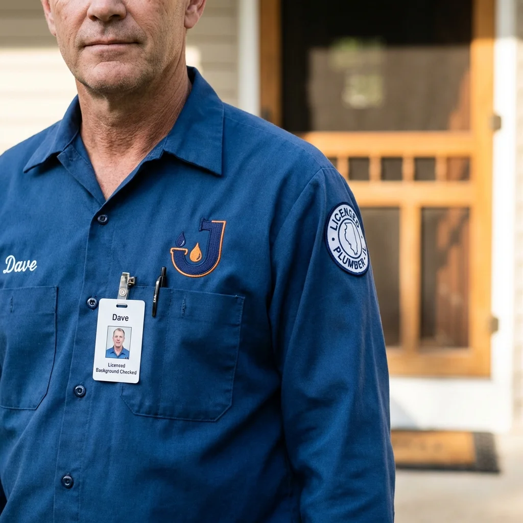 Licensed plumber showing ID badge in Louisville, NE
