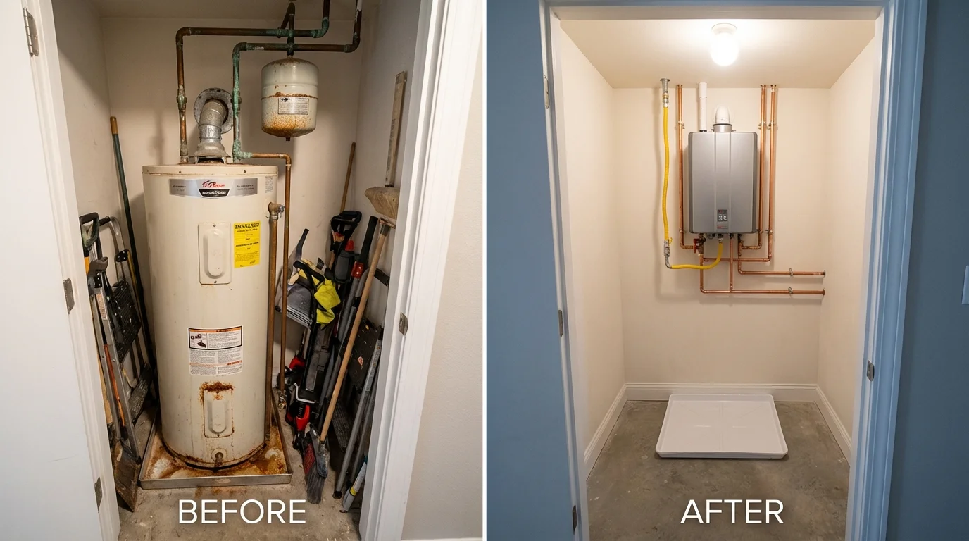 Tank water heater versus wall-mounted tankless unit comparison for Louisville, NE homeowners